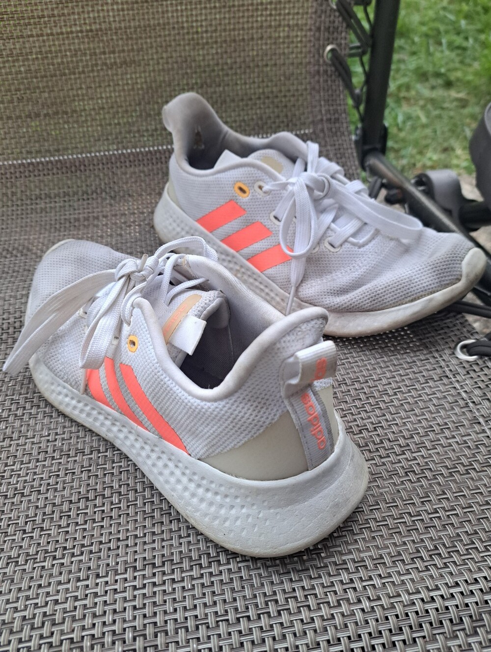 adidas Women’s White Sneakers with Neon Coral Stripes